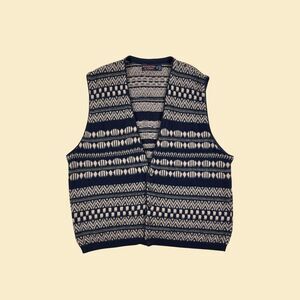 Vintage 90s blue sweater vest by Roundtree & Yorke, size XXL striped vest